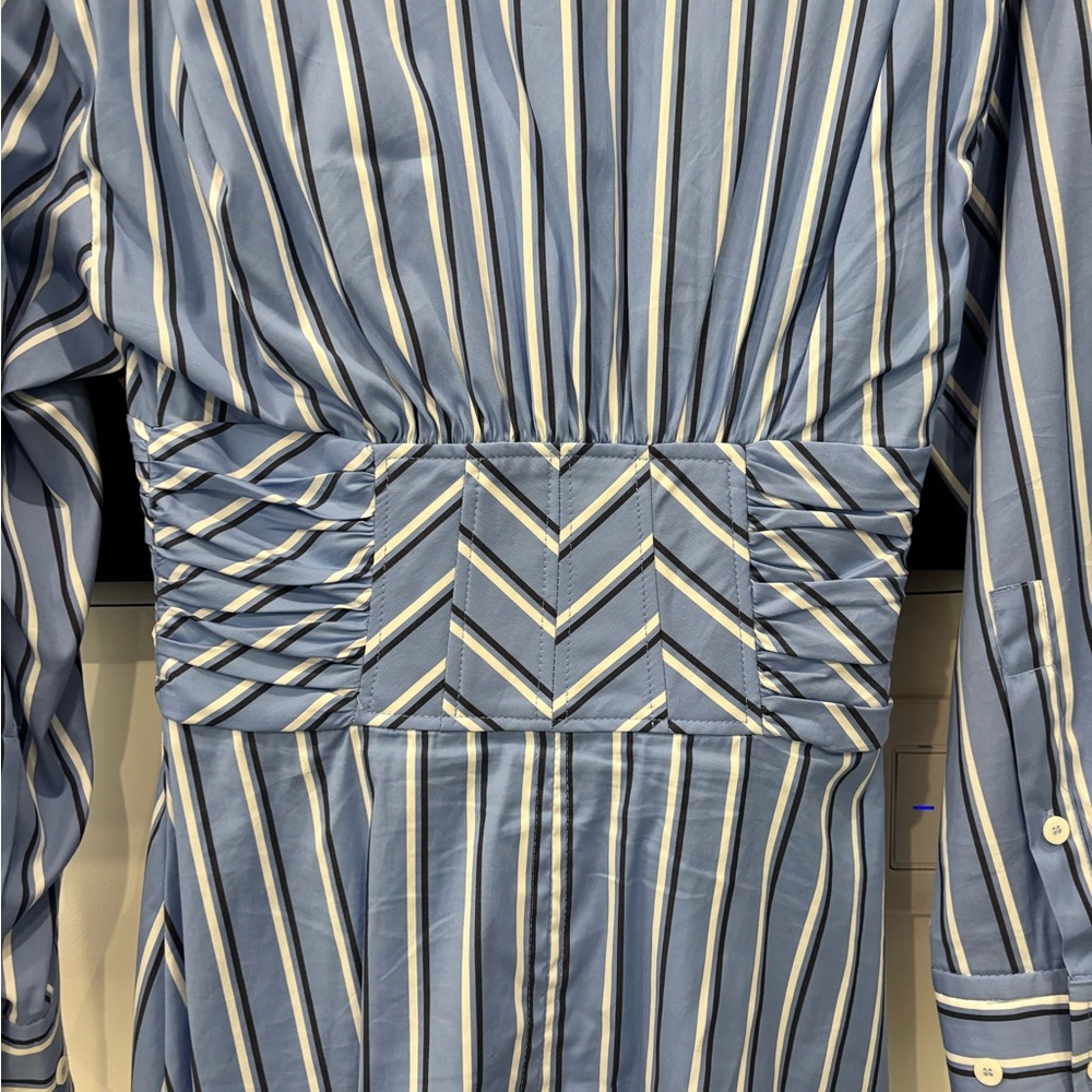 Zara Blue and White Striped Dress with Waist Detail - Picture 9 of 10
